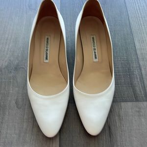 MANOLO BLAHNIK white leather square block shoes 39.5